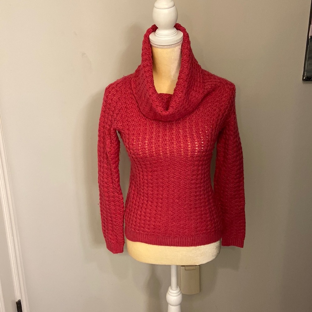Hot pink turtleneck sweater from Banana Republic